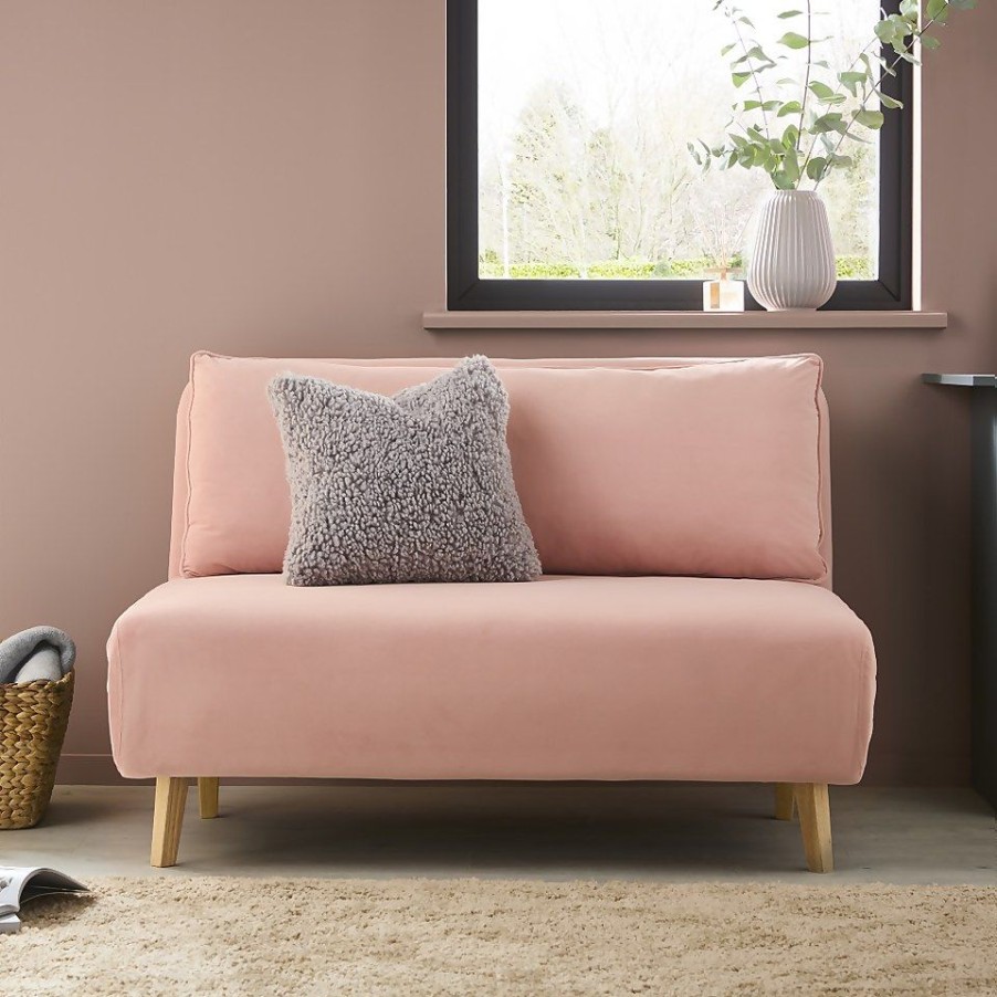 Homebase Sofas And Sofa Beds | Arla Velvet Folding Sofa Bed - Pink