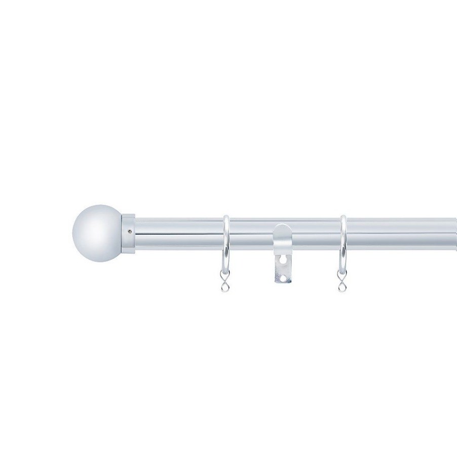 Homebase Curtain Poles & Tracks | Chrome Extendable Curtain Pole With Ball Finial- 120-210Cm (Dia 25/28Mm)