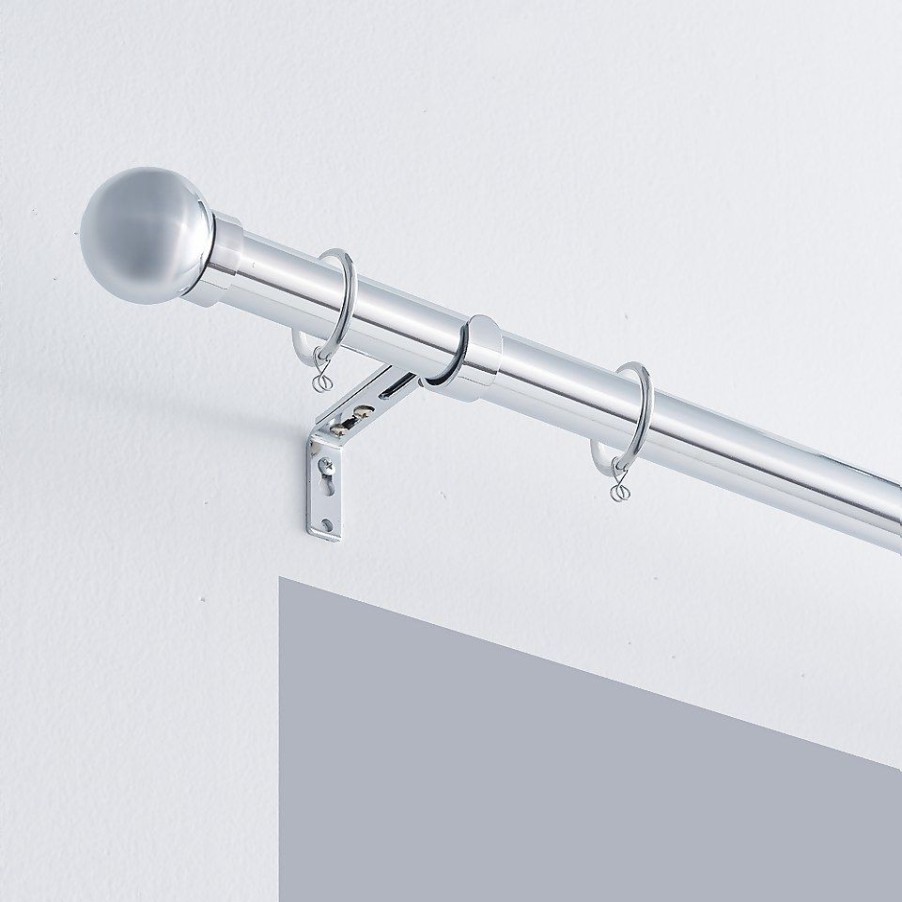 Homebase Curtain Poles & Tracks | Chrome Extendable Curtain Pole With Ball Finial- 120-210Cm (Dia 25/28Mm)