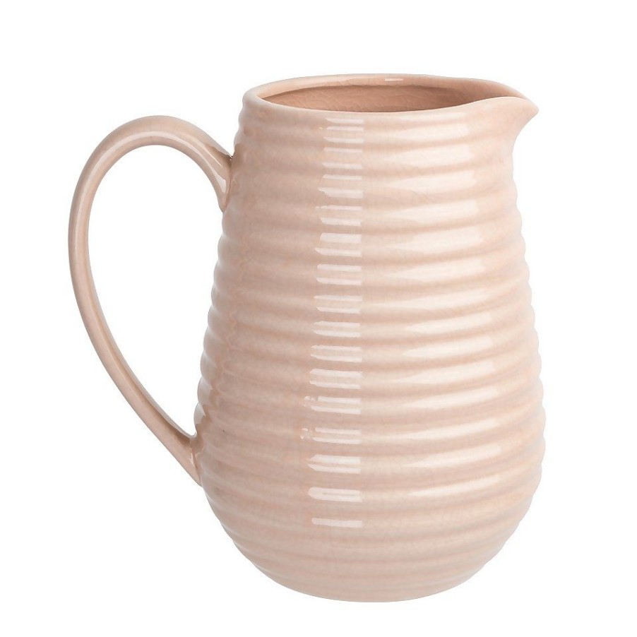 Homebase Ornaments & Vases | Crackle Effect Ribbed Jug - Blush