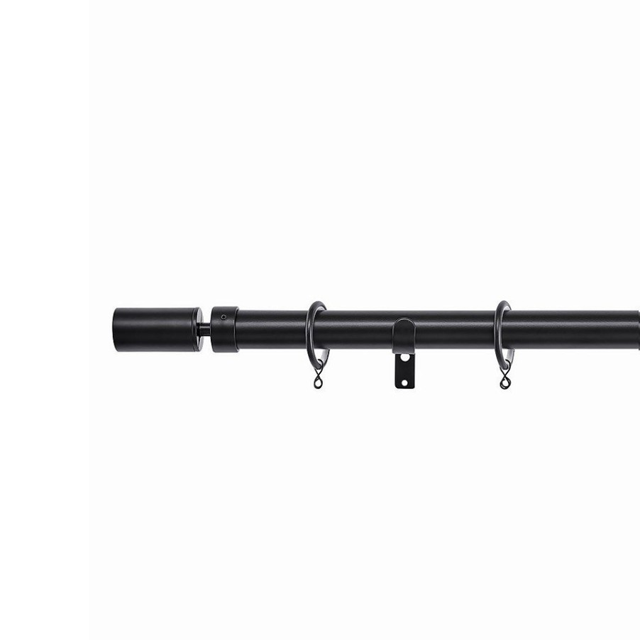 Homebase Curtain Poles & Tracks | Black Extendable Curtain Pole With Barrel Finial - 120-210Cm (Dia 25/28Mm)