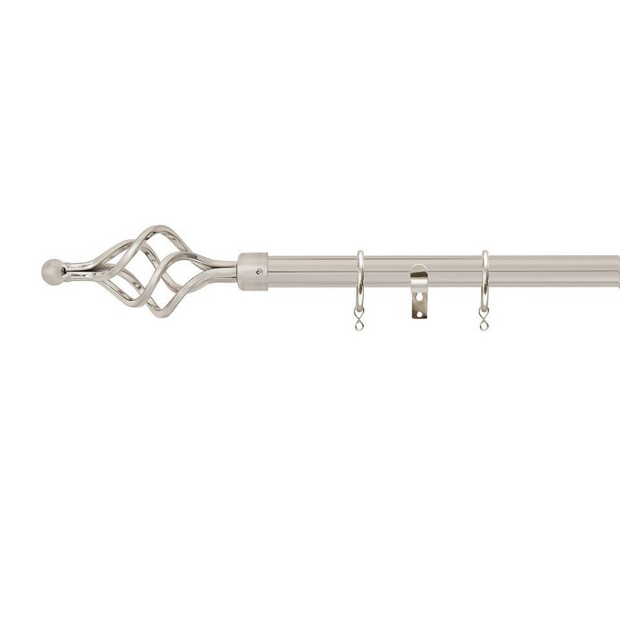 Homebase Curtain Poles & Tracks | Satin Steel Extendable Curtain Pole With Cage Finial- 120-210Cm (Dia 16/19Mm)