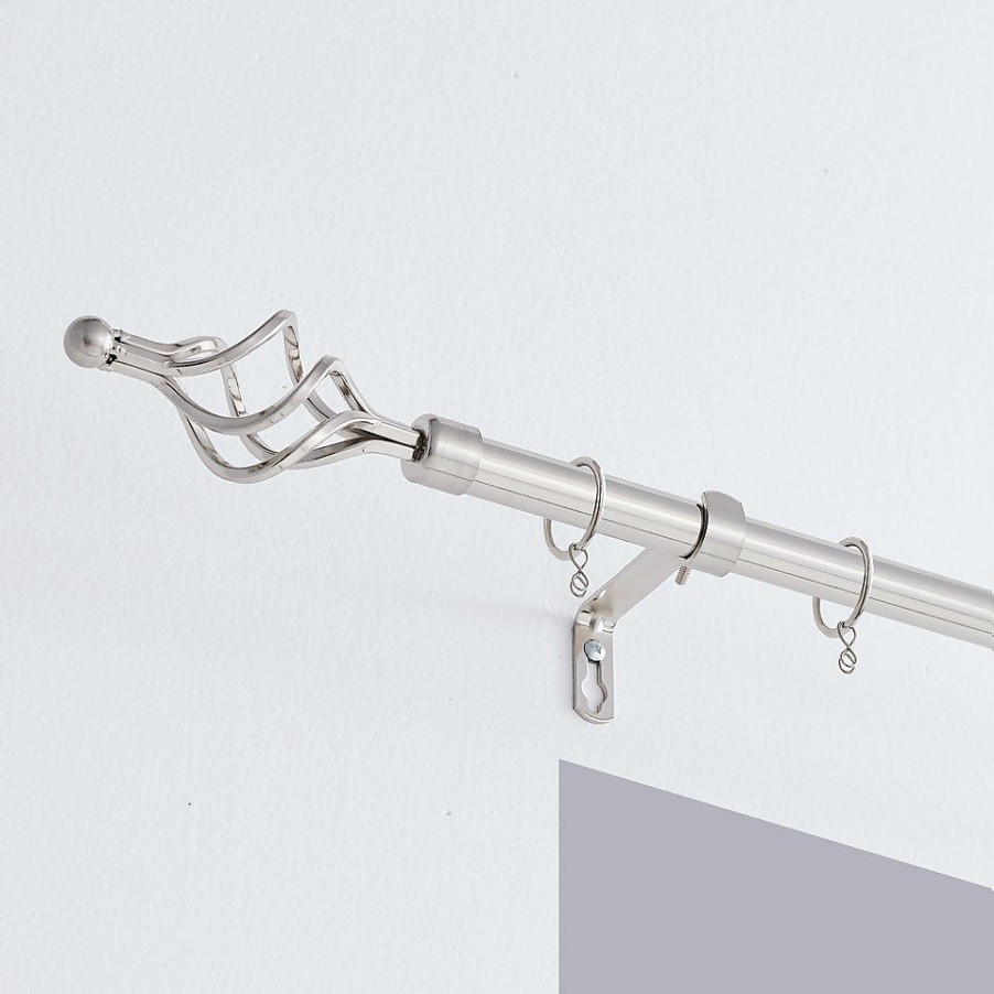 Homebase Curtain Poles & Tracks | Satin Steel Extendable Curtain Pole With Cage Finial- 120-210Cm (Dia 16/19Mm)