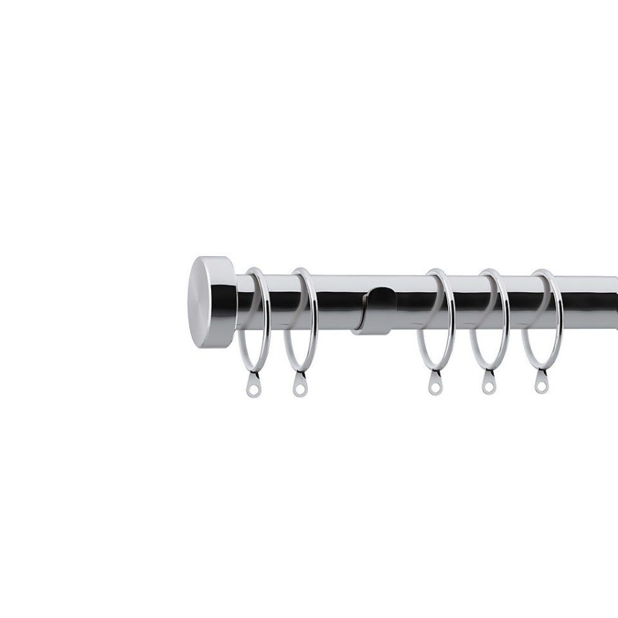 Homebase Curtain Poles & Tracks | Chrome Metal Curtain Pole With Stud Finial - 240Cm (Dia 28Mm)