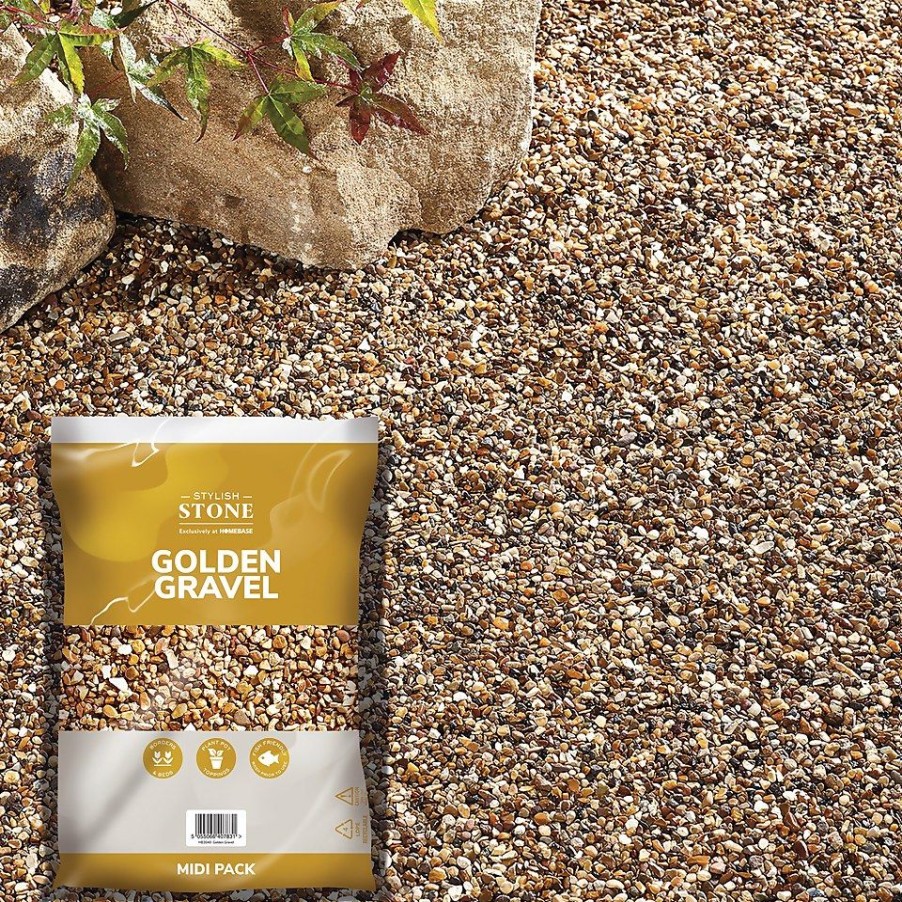 Homebase Decorative Stone, Gravel & Chippings | Stylish Stone Golden Gravel - Midi Pack - 9Kg