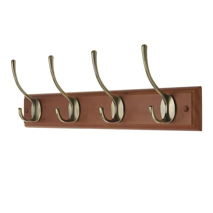 Homebase Hallway Furniture | Beech Victorian Hook Rail - Antique Brass - 4 Hooks