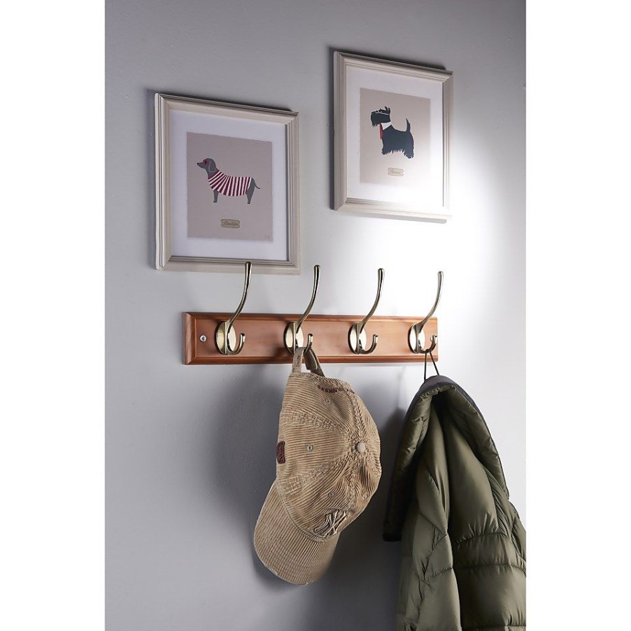 Homebase Hallway Furniture | Beech Victorian Hook Rail - Antique Brass - 4 Hooks