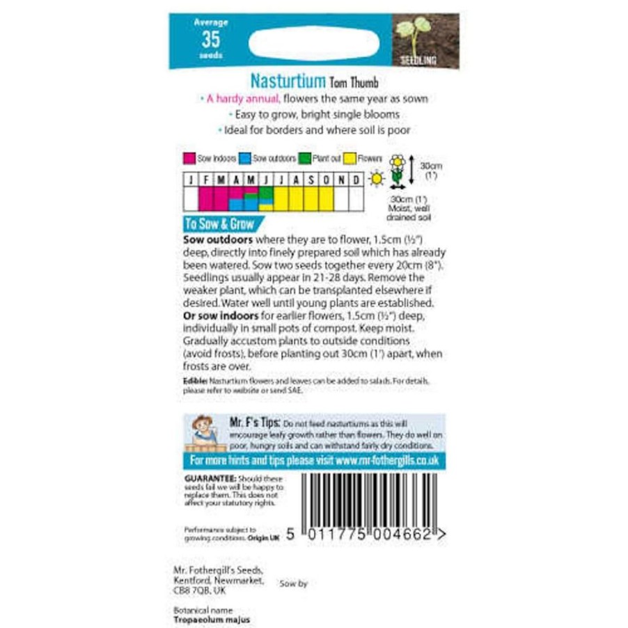 Homebase Seeds | Mr. Fothergill'S Nasturtium Tom Thumb Seeds