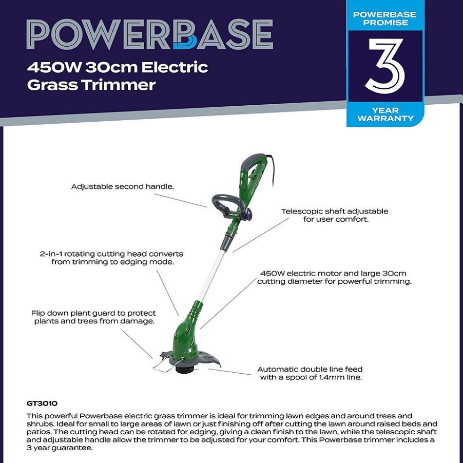 Homebase Grass Trimmers | Powerbase 450W Electric Grass Trimmer - 30Cm