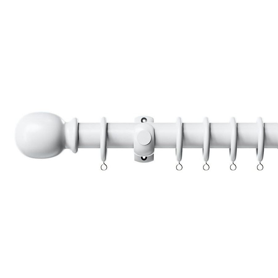 Homebase Curtain Poles & Tracks | White Wood Curtain Pole With Ball Finial - 120Cm (Dia 28Mm)