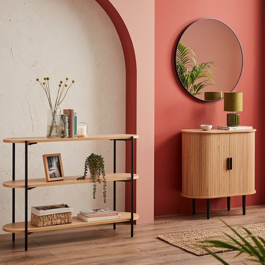 Homebase Living Room Furniture | Hannes Tambour Petite Sideboard - Oak Effect