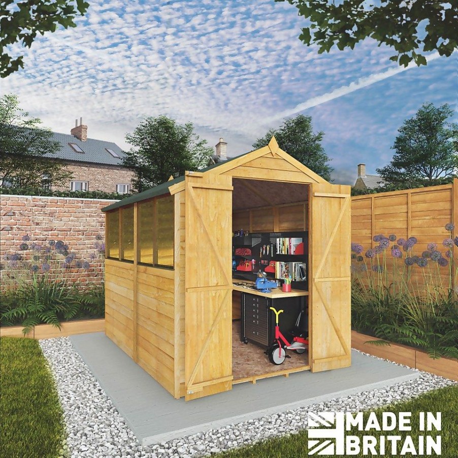 Homebase Garden Sheds | Mercia 8 X 6Ft Overlap Double Door Apex Shed