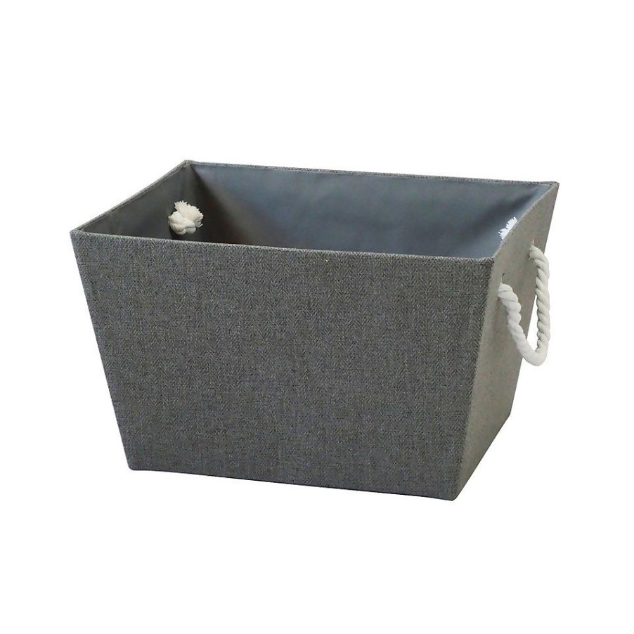 Homebase Storage Containers | Grey Herringbone Large Storage Basket