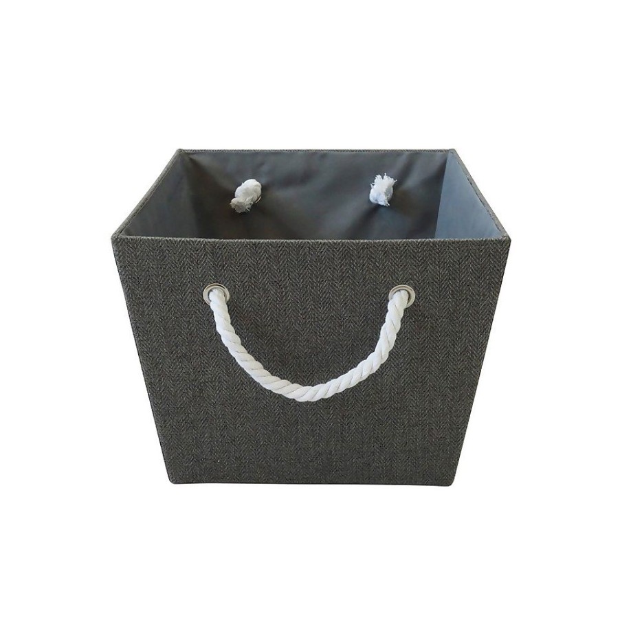 Homebase Storage Containers | Grey Herringbone Large Storage Basket