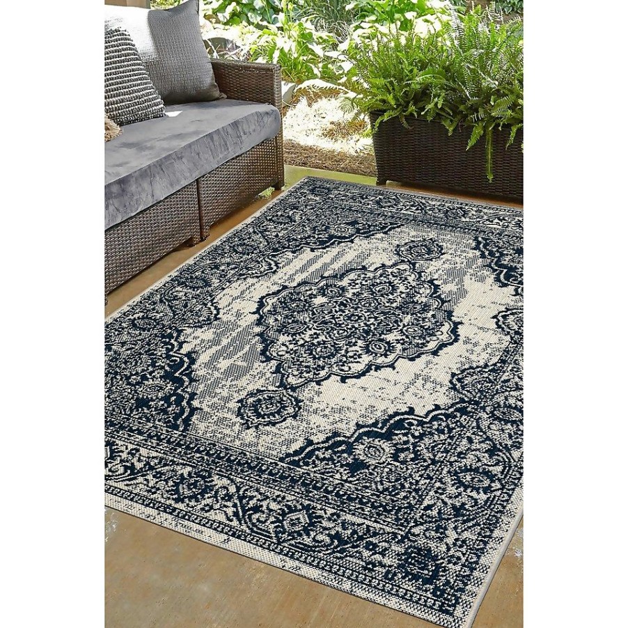 Homebase Rugs | Indoor Outdoor Medallion Rug - Navy - 120X170Cm