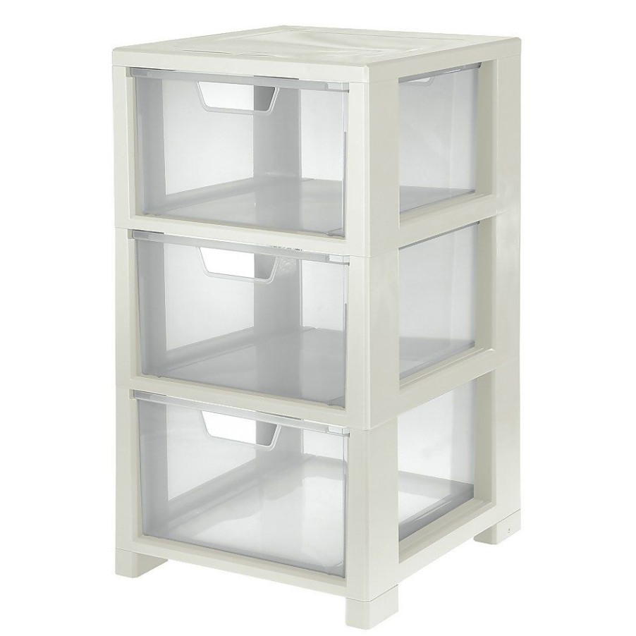 Homebase Storage Containers | Linea Large 3 Drawer Storage Tower - White