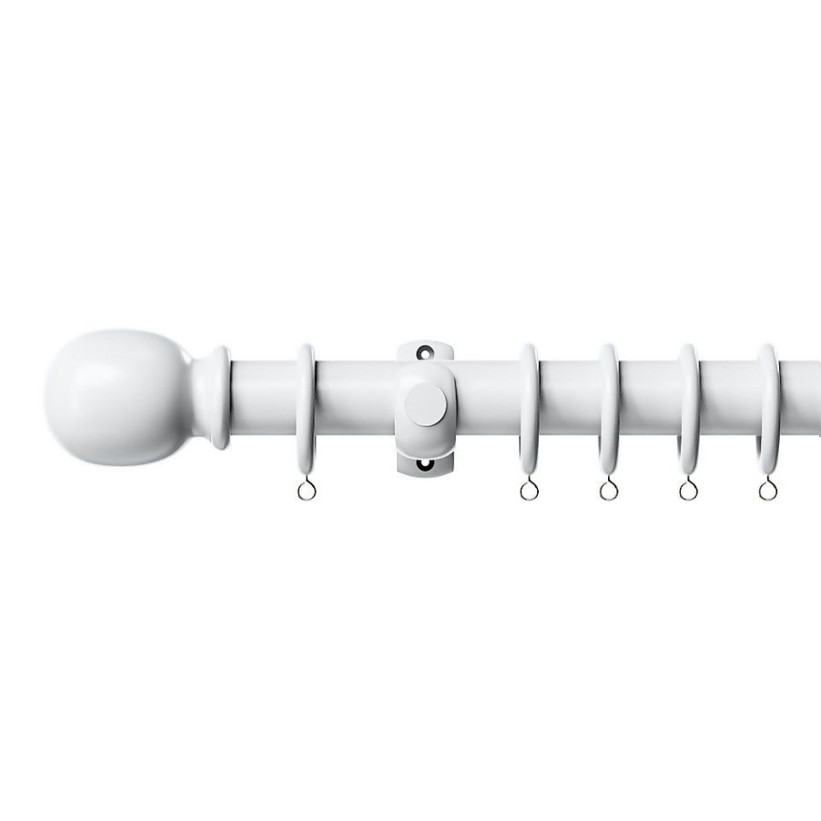 Homebase Curtain Poles & Tracks | White Wood Curtain Pole With Ball Finial - 240Cm (Dia 28Mm)