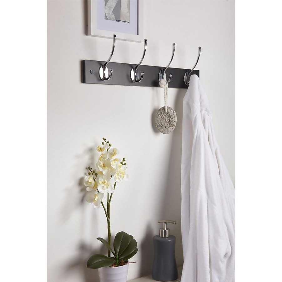 Homebase Hallway Furniture | 4 Victorian Chrome Hooks On Black Bloc Board