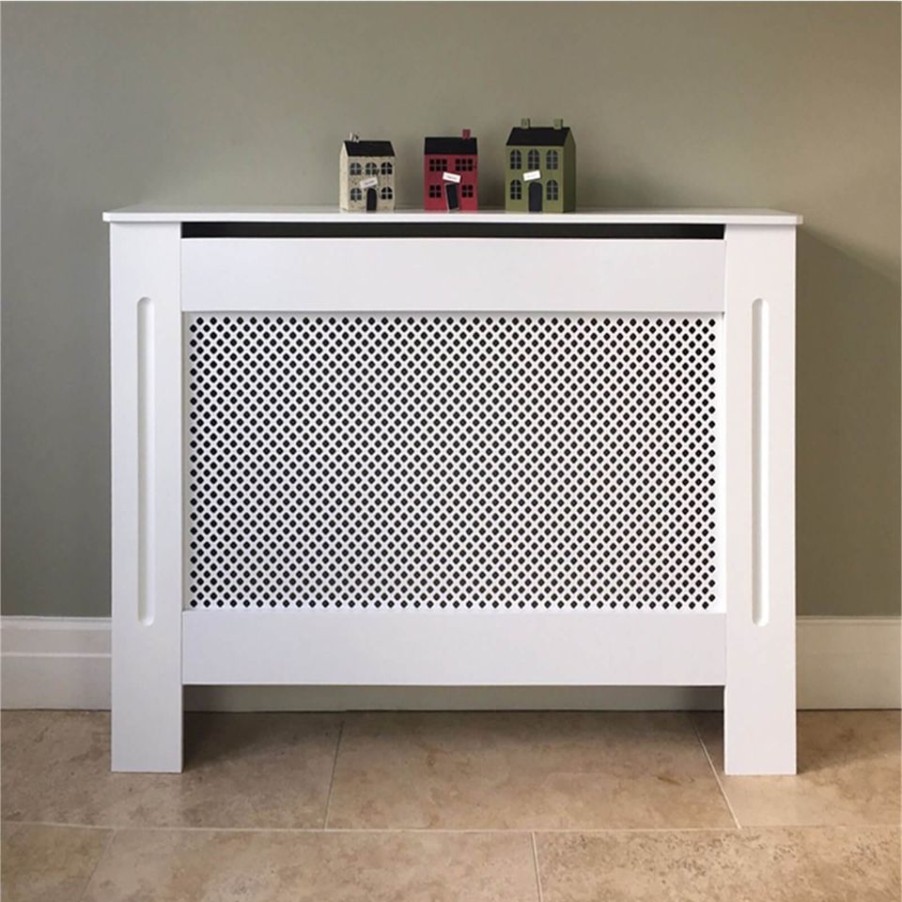 Homebase Hallway Furniture | Radiator Cover With Diamond Lattice Design In White - Small