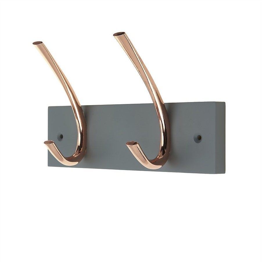 Homebase Hallway Furniture | 2 Large Rib Copper Hook On Slate Grey Bloc Board