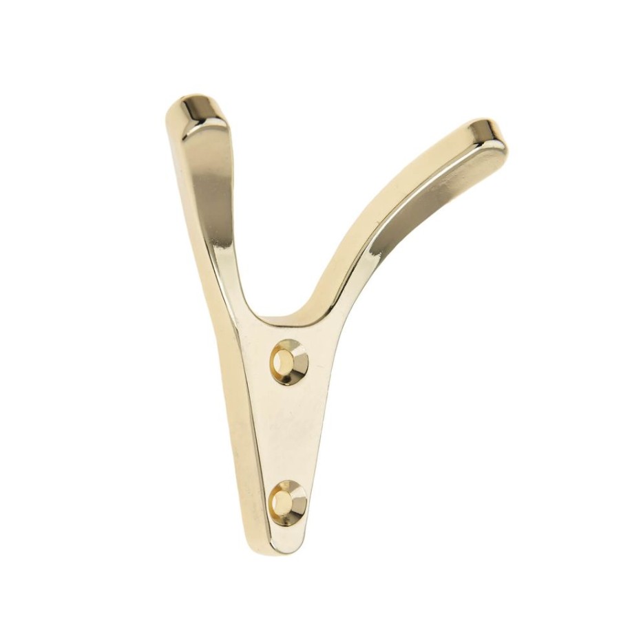 Homebase Hallway Furniture | Two Prong Ant Hook - Polished Brass