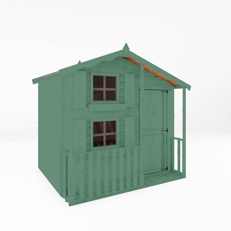 Homebase Garden Buildings | Country Living 8Ft X 6Ft Premium Colton Double Storey Playhouse With Veranda Painted + Installation - Aurora Green