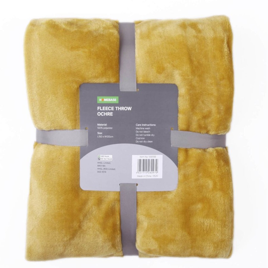 Homebase Bedspreads And Throws | Fleece Throw - Ochre - 120X150Cm