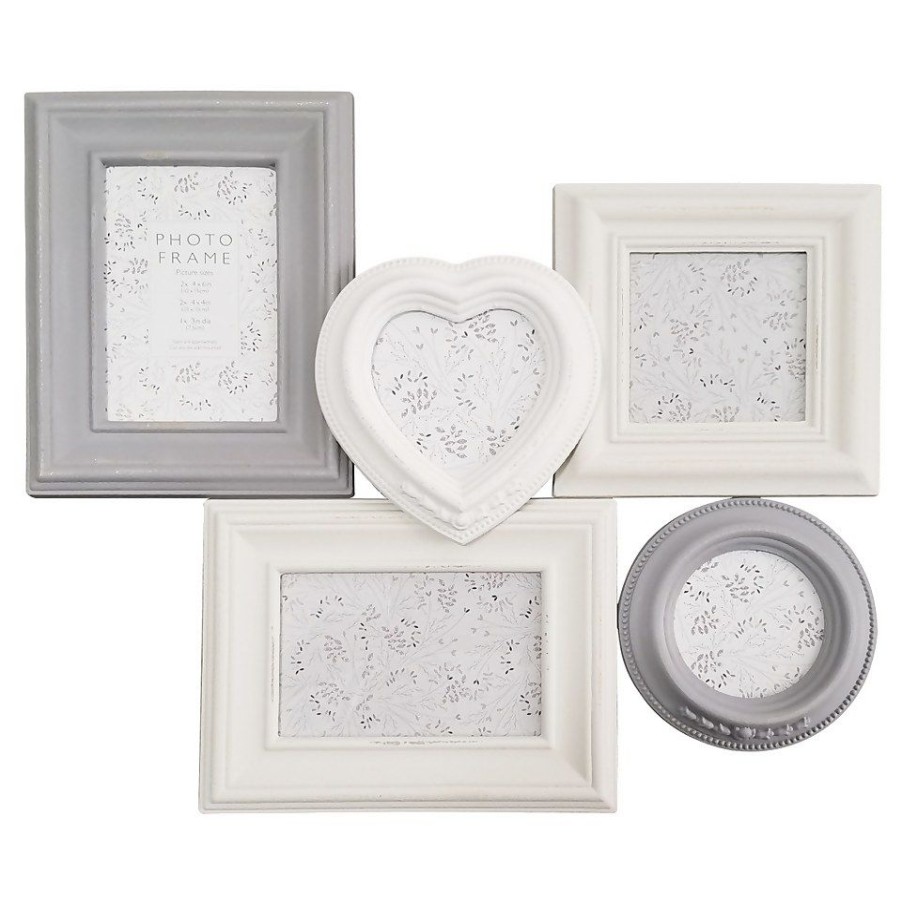 Homebase Photo Frames | Vintage Multi Aperture Frame - Grey & White