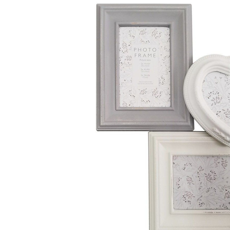 Homebase Photo Frames | Vintage Multi Aperture Frame - Grey & White