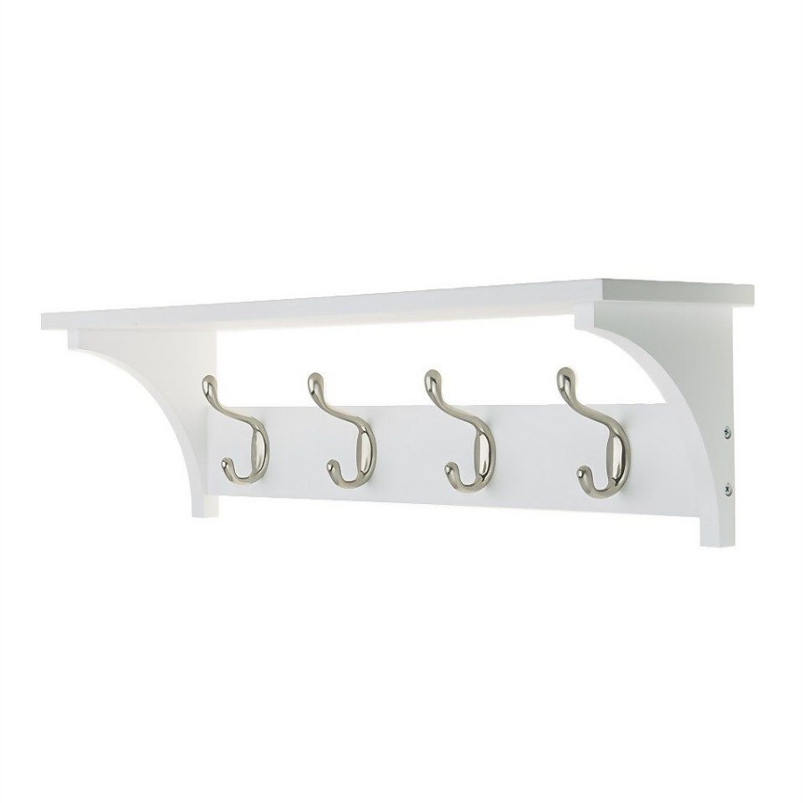 Homebase Hallway Furniture | 4 Coat Satin Nickel Hooks On White Shelf Combo