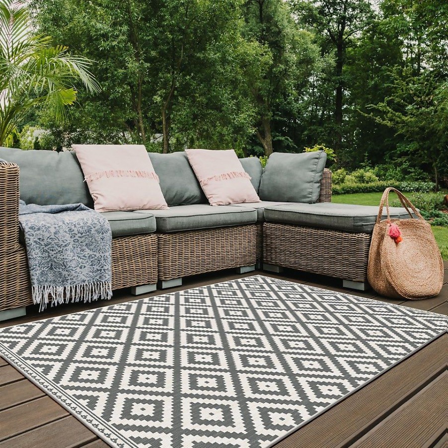 Homebase Rugs | Duo Weave Indoor/Outdoor Rug - Geo Grey - 120X170Cm