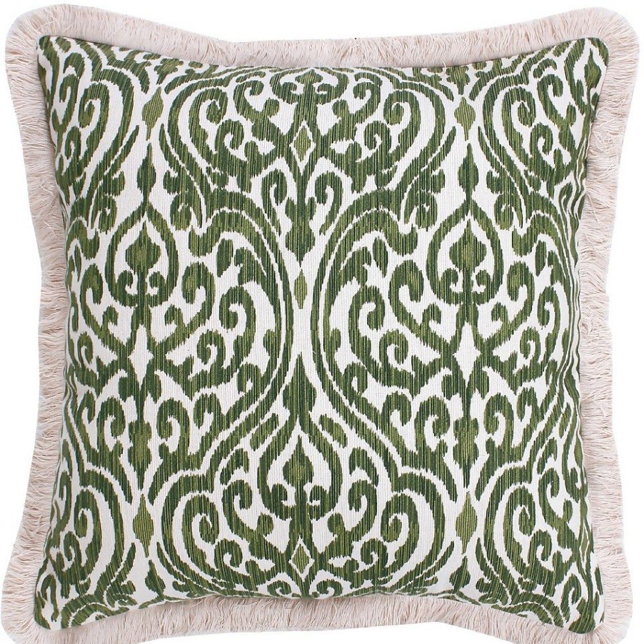 Homebase Cushions | Printed Fringe Cushion - Green