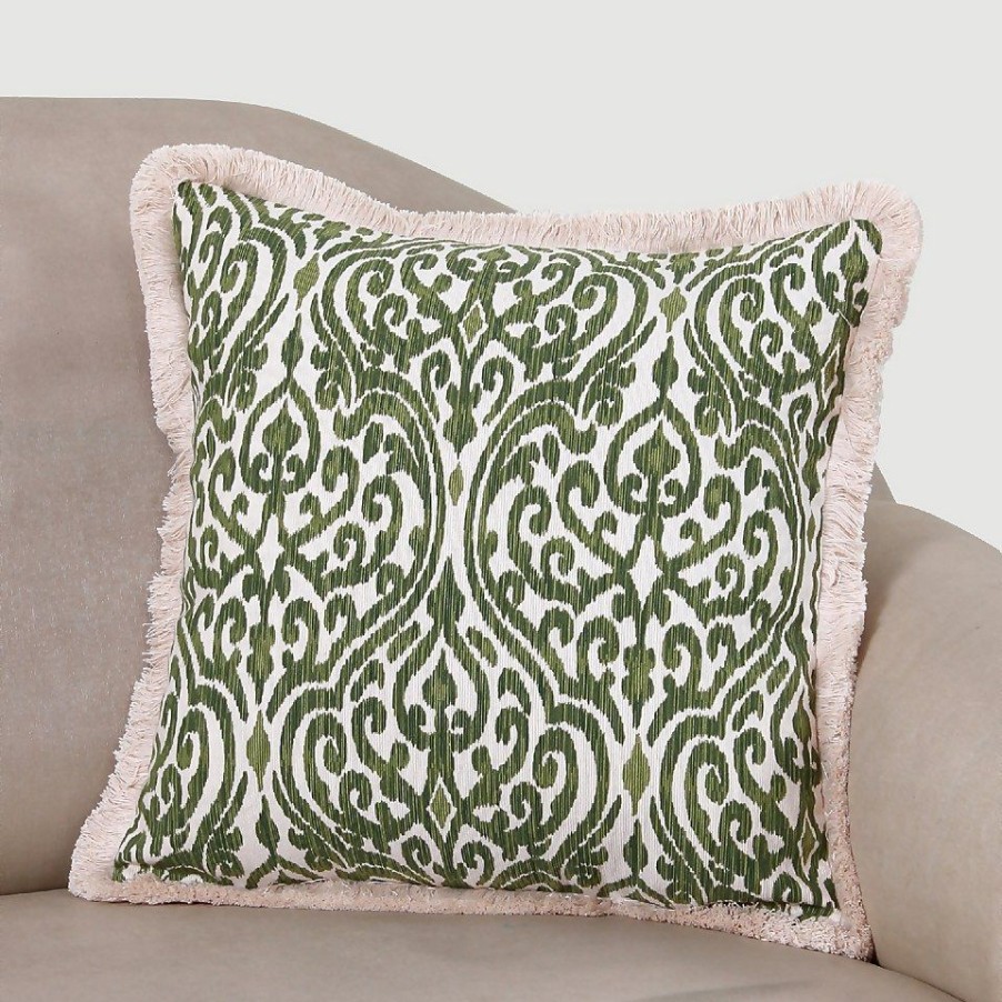 Homebase Cushions | Printed Fringe Cushion - Green