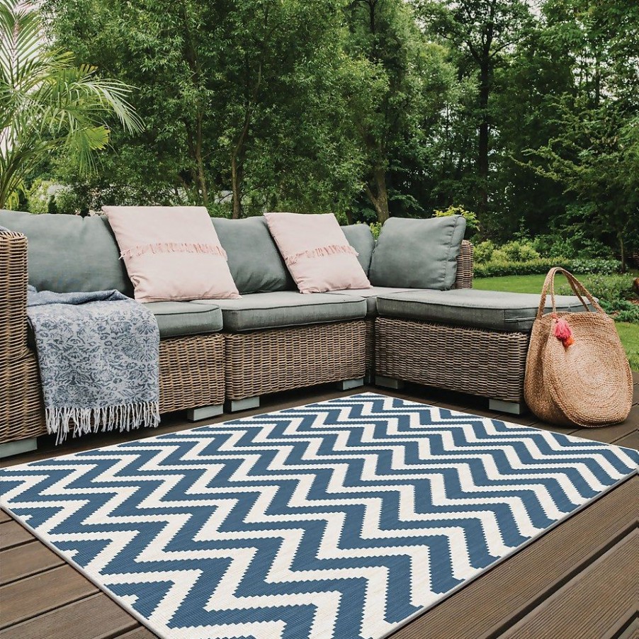 Homebase Rugs | Duo Weave Indoor/Outdoor Rug - Chevrons Ocean - 120X170Cm