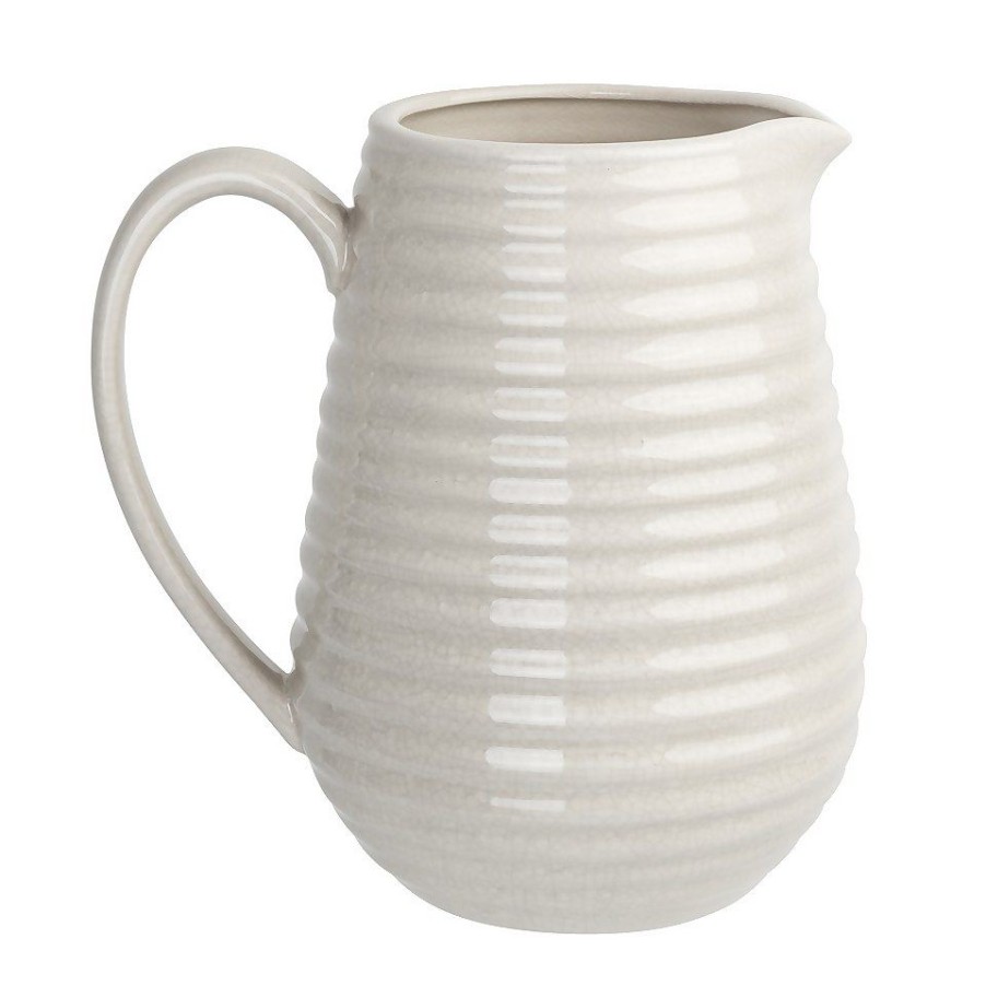 Homebase Ornaments & Vases | Crackle Effect Ribbed Jug - White