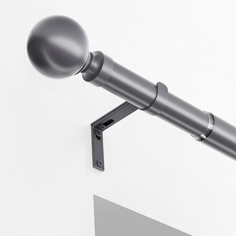 Homebase Curtain Poles & Tracks | Charcoal Extendable Eyelet Curtain Pole With Ball Finial- 170-300Cm (Dia 25/28Mm)