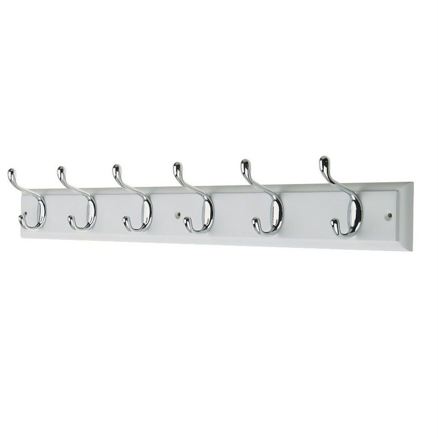 Homebase Hallway Furniture | 6 Coat Polished Chrome Hooks On White Stepped Board