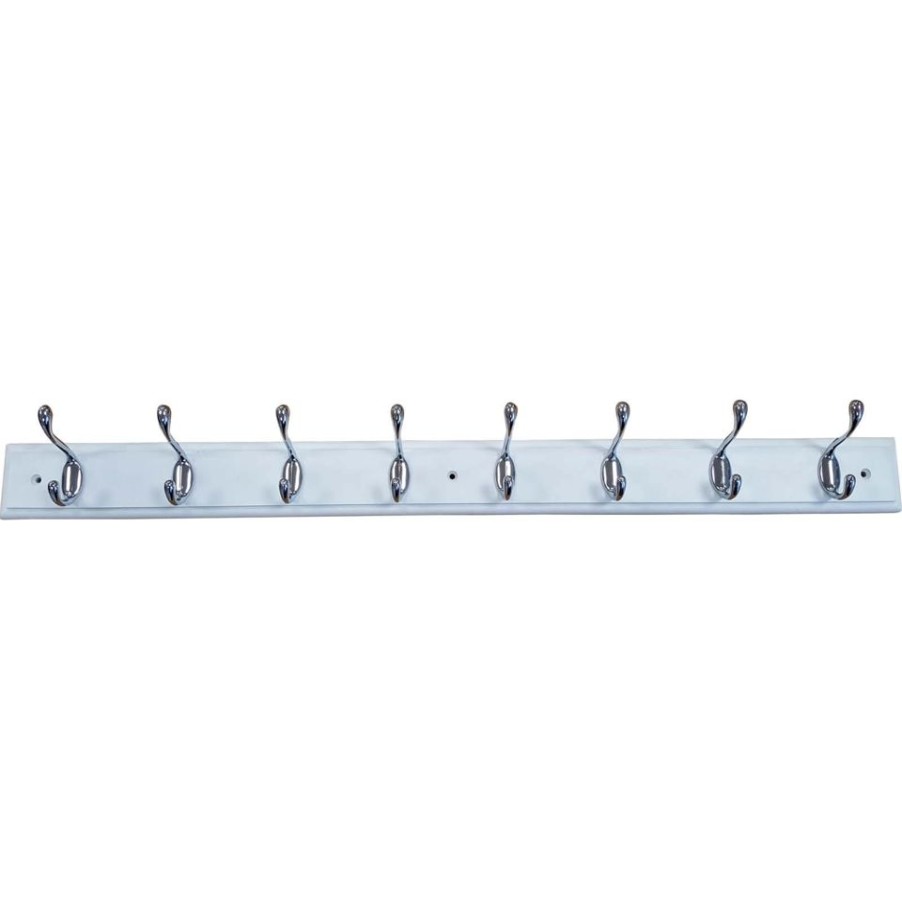 Homebase Hallway Furniture | 8 Heavy Duty Chrome Hat And Coat Hooks On White Board