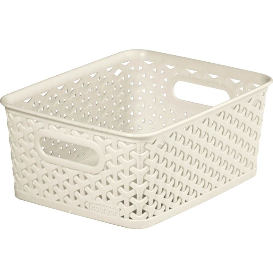 Homebase Storage Containers | Curver My Style Small Rectangular Plastic Storage Basket - Vintage White - 4L