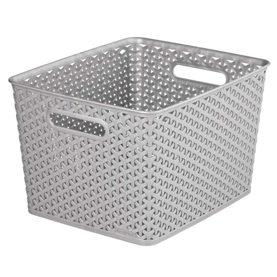 Homebase Storage Containers | Curver My Style Large Rectangular Plastic Storage Basket - Grey - 18L