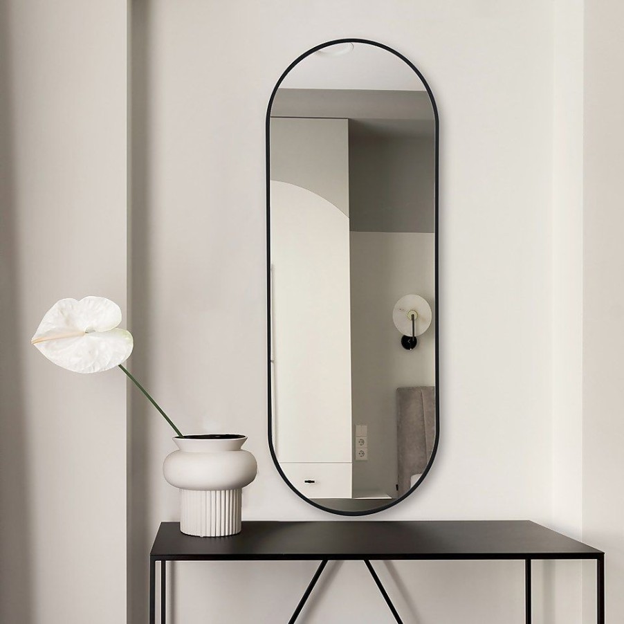 Homebase Mirrors | Black Aluminium Lozenge Mirror - 35X95Cm