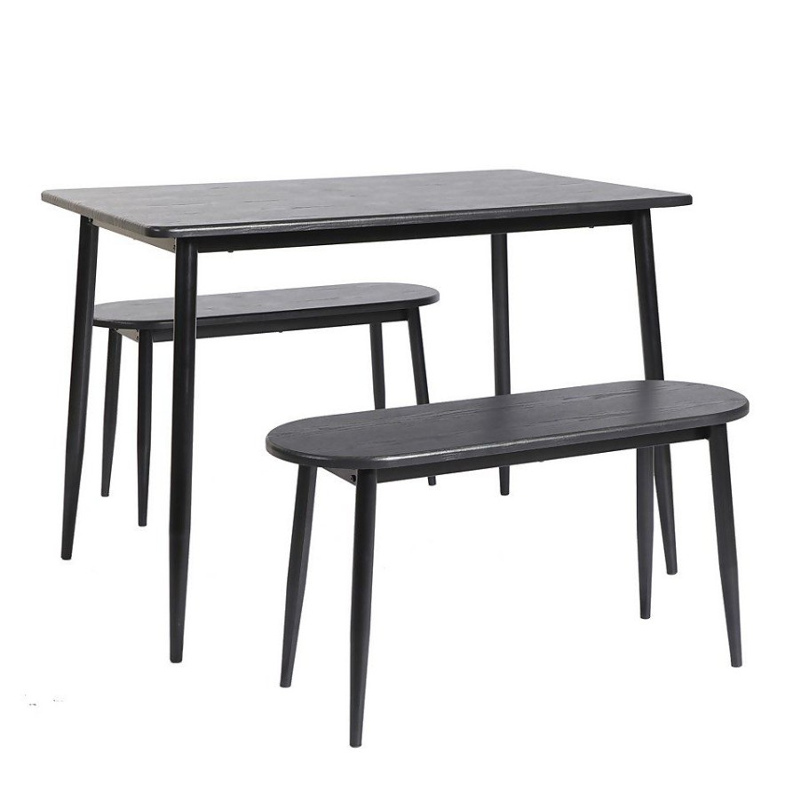 Homebase Dining Room Furniture | Illona Dining Table And 2 Benches - Black