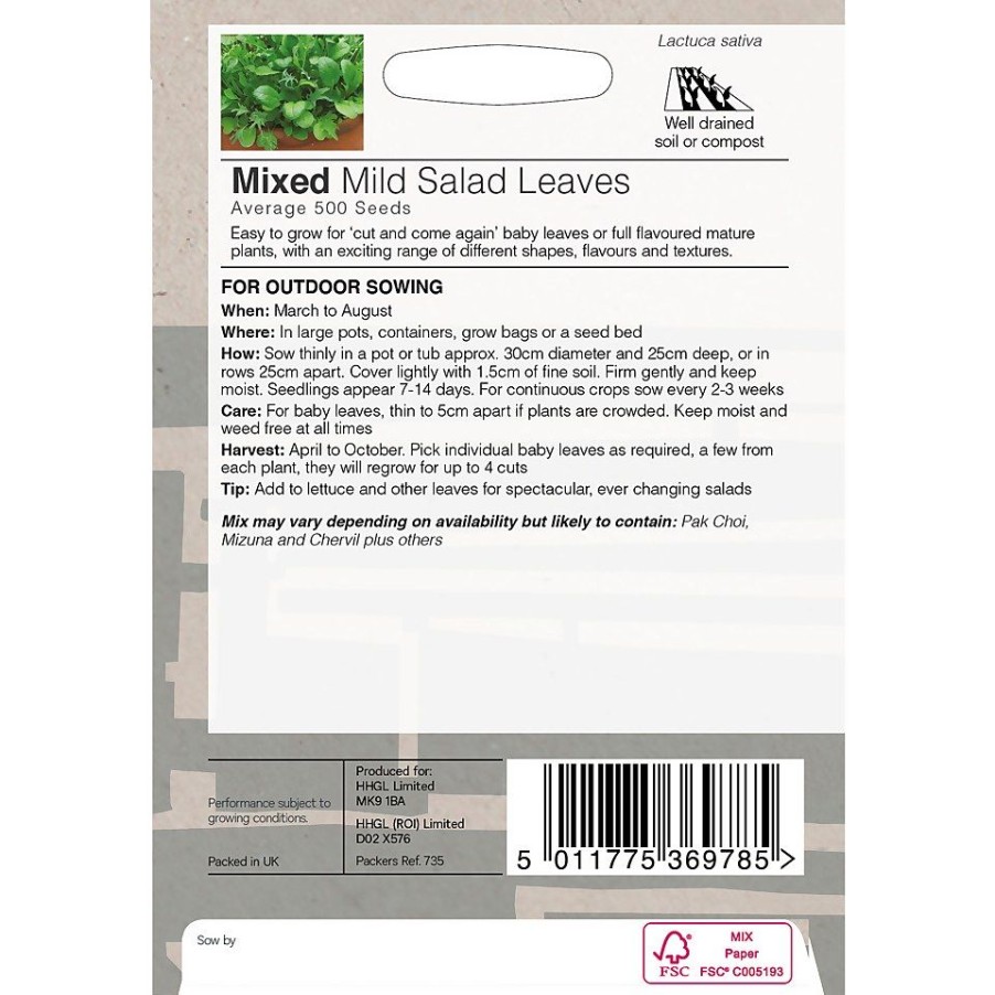 Homebase Seeds | House Beautiful Mixed Mild Salad Leaves Seeds