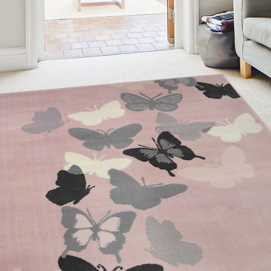 Homebase Rugs | Butterfly Rug - Grey & Blush -160X230Cm