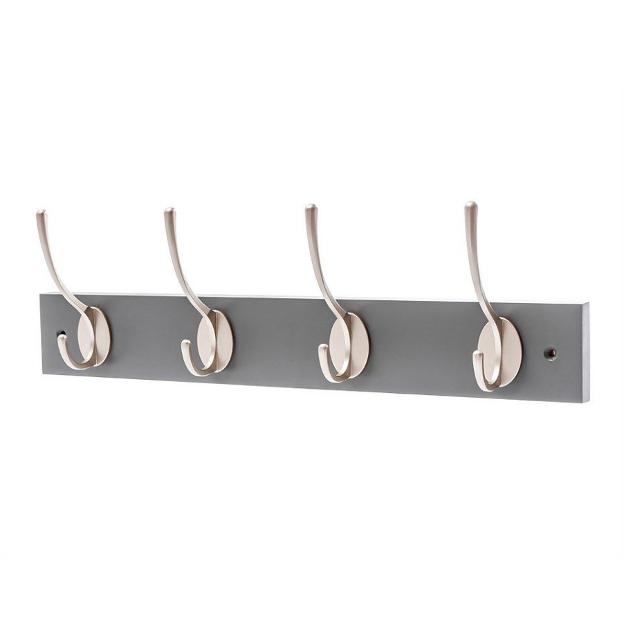 Homebase Hallway Furniture | 4 Victorian Satin Nickel Hooks On Slate Grey Bloc Board