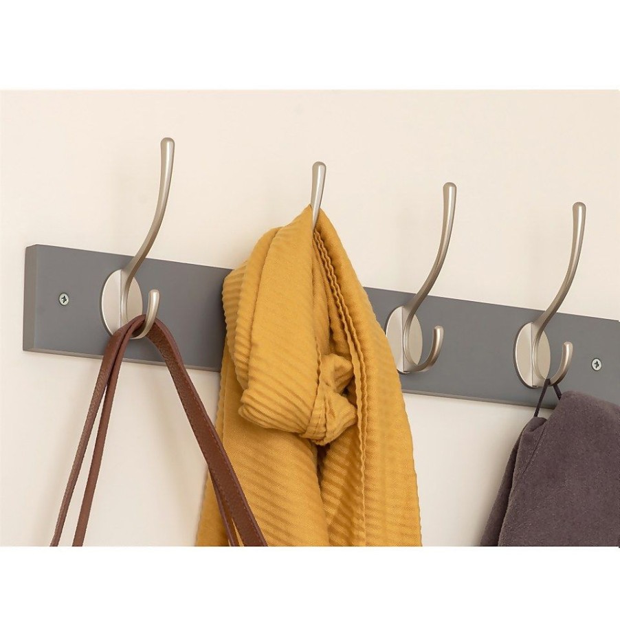 Homebase Hallway Furniture | 4 Victorian Satin Nickel Hooks On Slate Grey Bloc Board