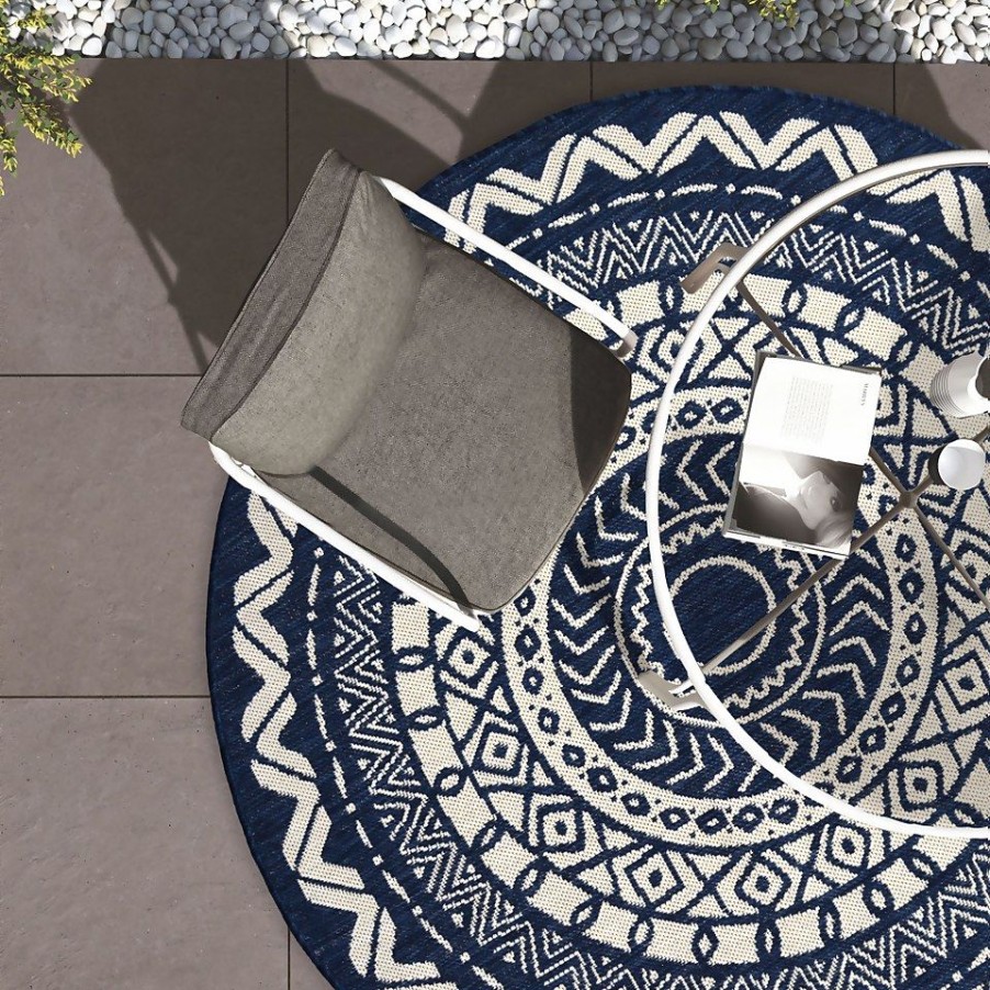 Homebase Rugs | County Circle Indoor/Outdoor Rug - Navy - 133Cm