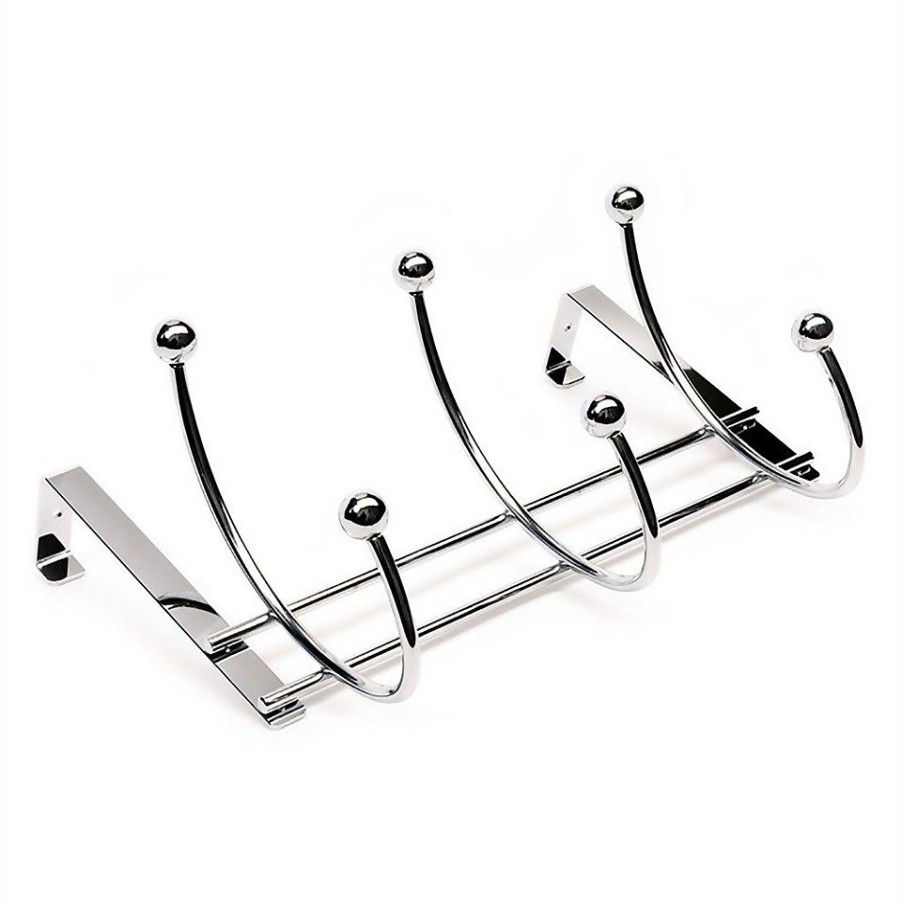 Homebase Hallway Furniture | Hat And Coat Over The Door Hanger - Chrome Plated - 3 Hooks