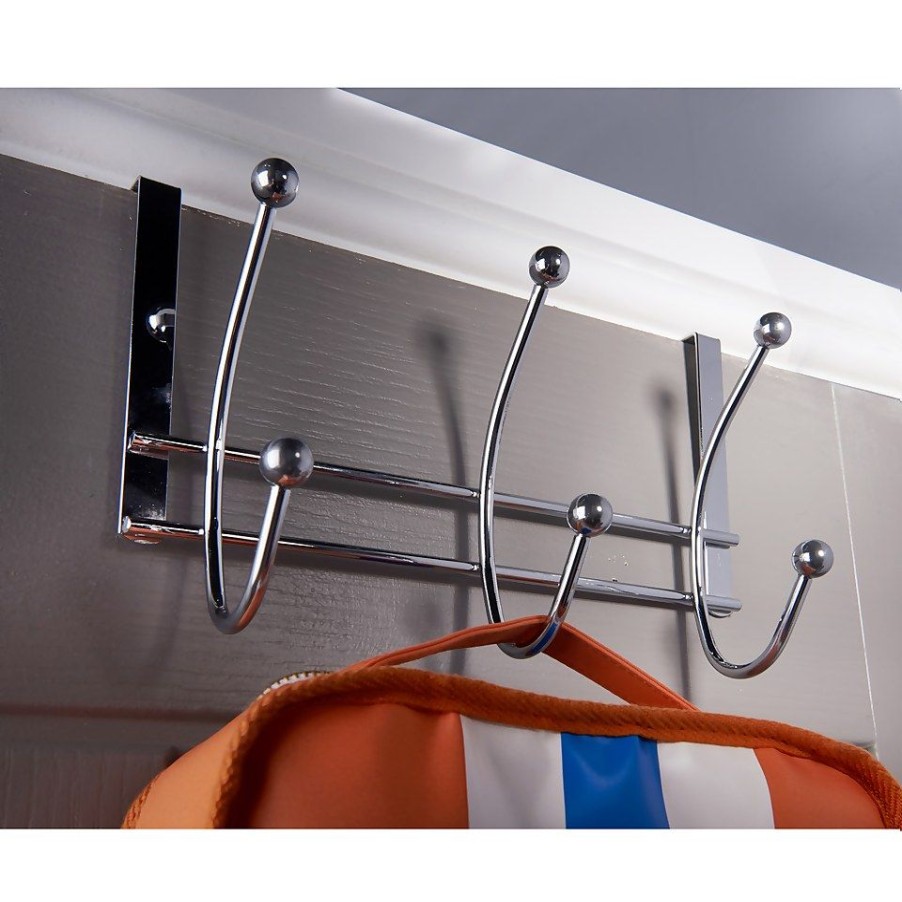 Homebase Hallway Furniture | Hat And Coat Over The Door Hanger - Chrome Plated - 3 Hooks