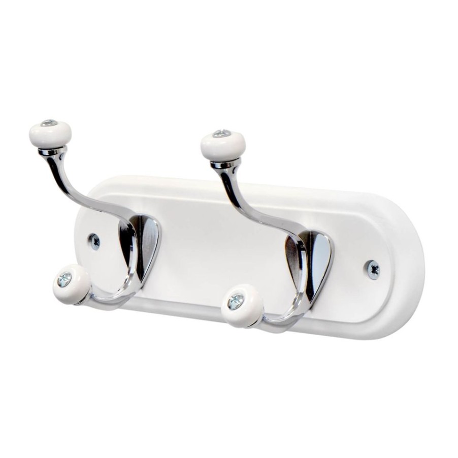 Homebase Hallway Furniture | 2 Hat And Coat Hooks- Ceramic Tips, Chrome On White